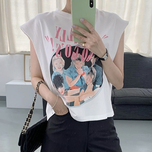 SSH-243  여성 3컬러 빈티지 프린팅 티셔츠 나시 